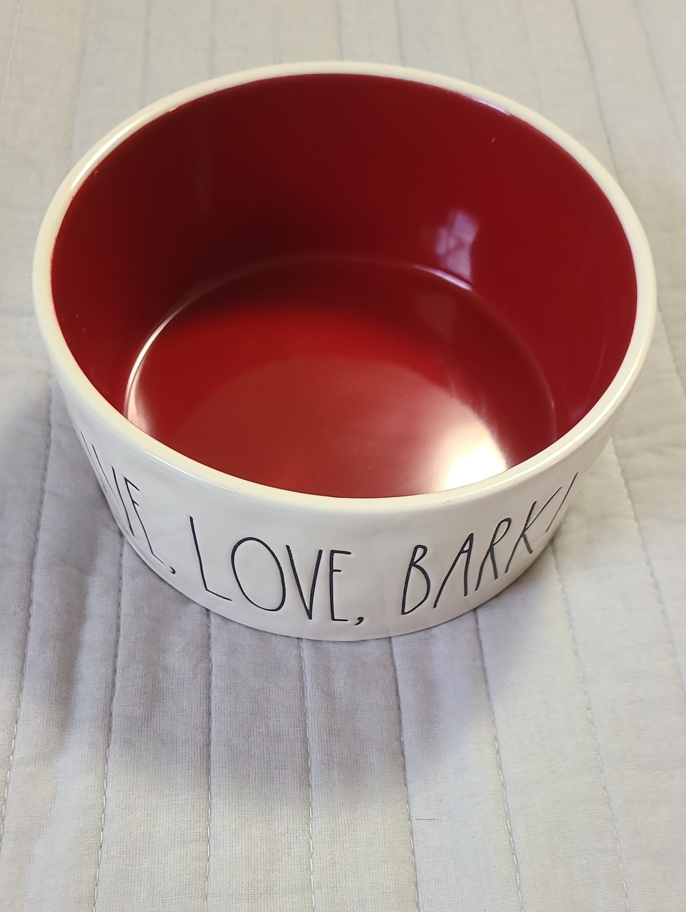 Rae Dunn Artisan Collection Pet Bowl Ceramic Live Love Bark Modern White/Red
